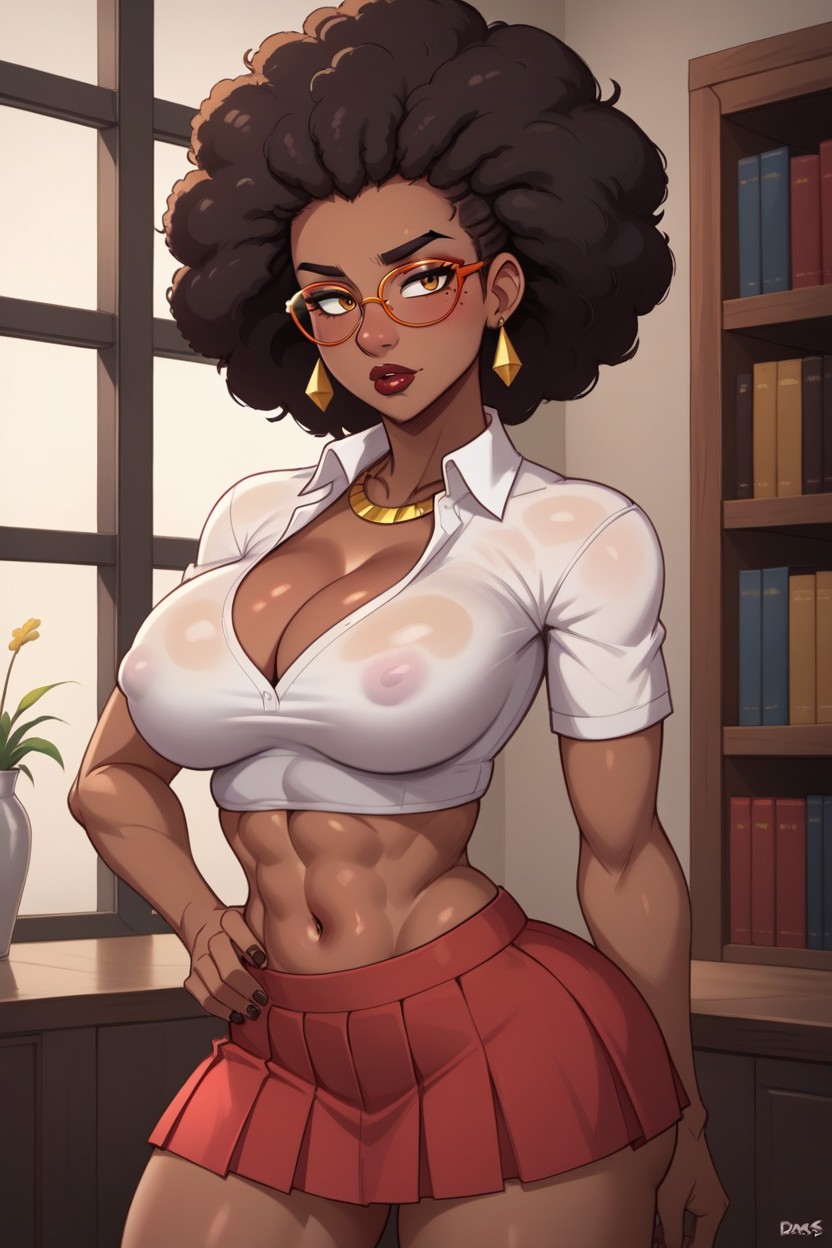 Afro Hair, Dark Red Lipstick, Slutty Outfit Hentai AI Porn