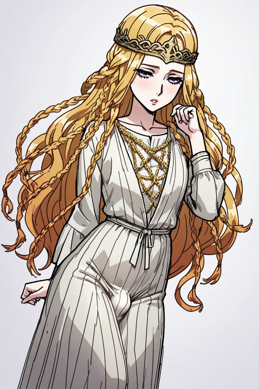 Tomgirl, Long Golden Hair, Woven Gold Threads Hentai AI Porn