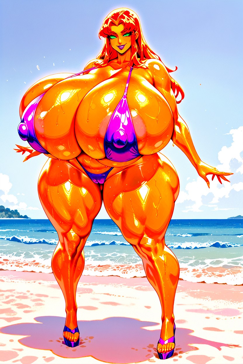 Pawg, Breasts Covering Torso, Beach AI Porn
