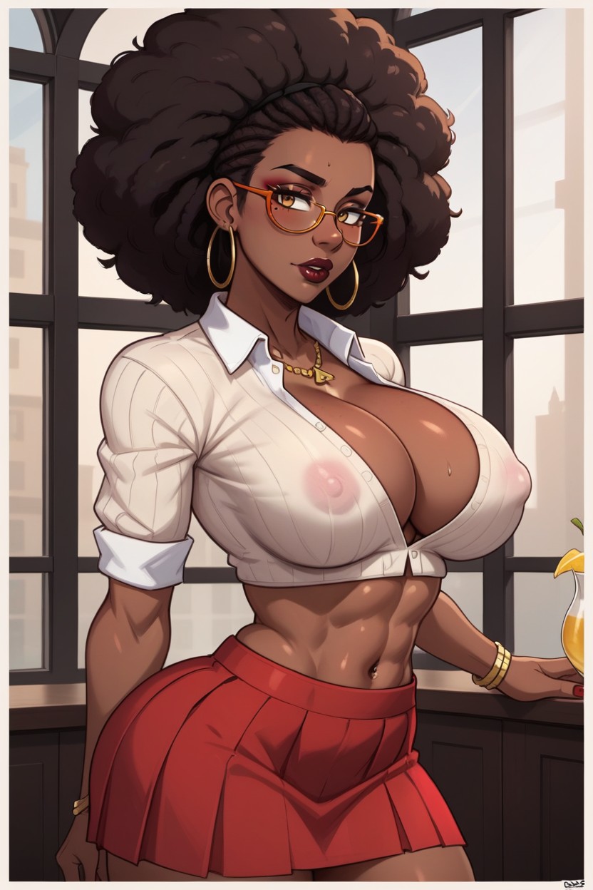 Plumped Butt, Large Orange Glasses, Large Thick Framed Glasses Hentai AI Porn