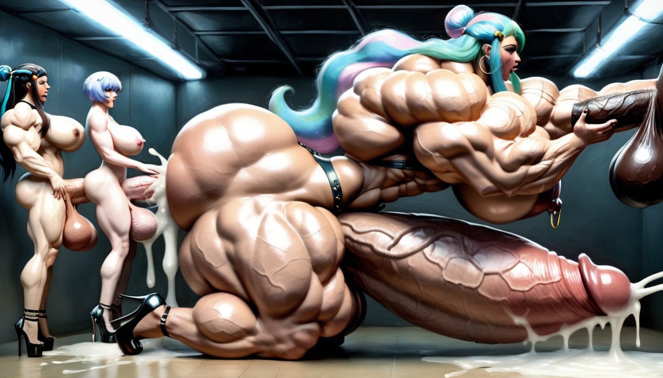 Veiny Futa Bodybuilder, Cock Bigger Than Body, Fishnet Stockings Shemale AI Porn