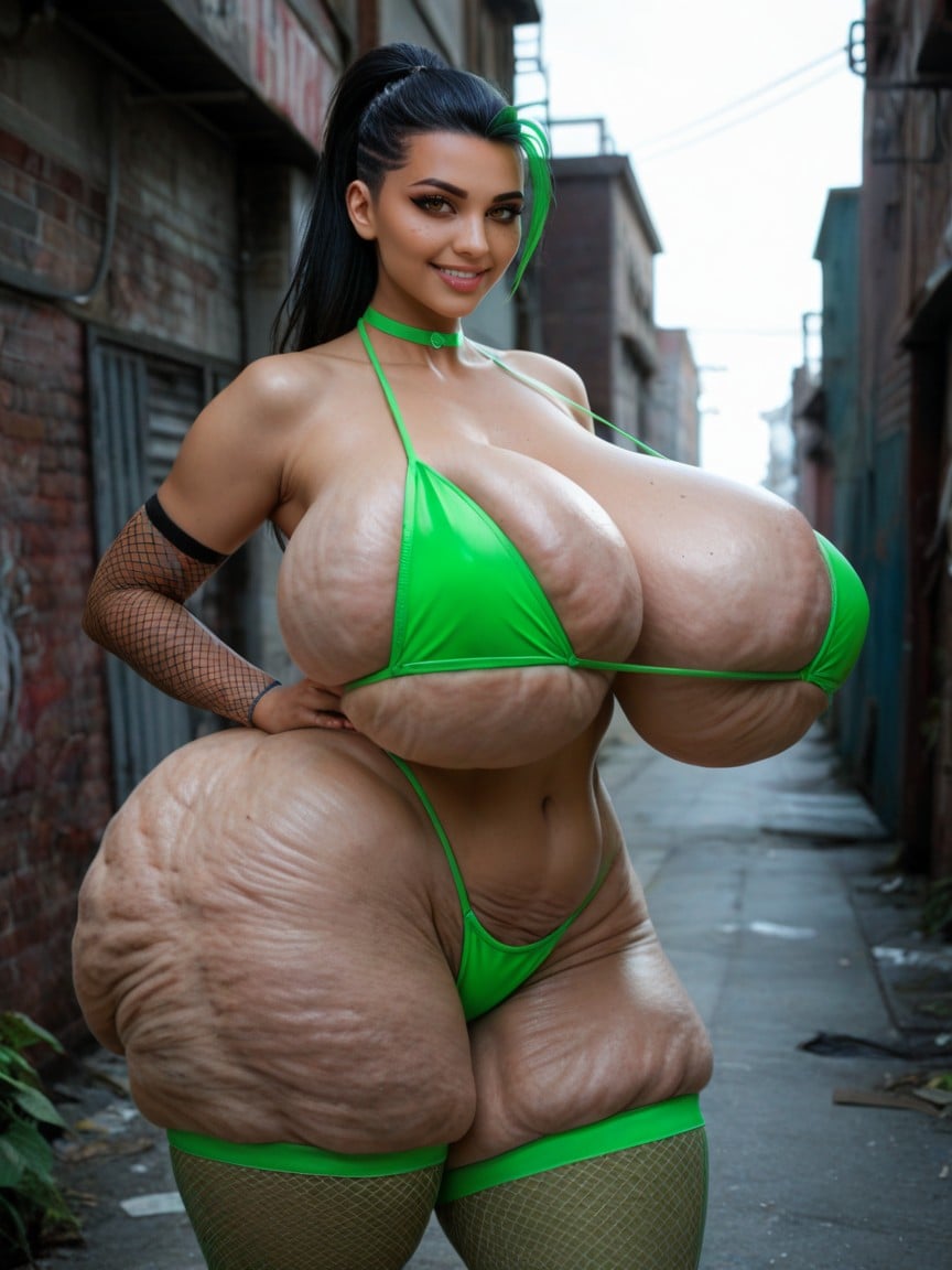 Extremely Large Ass, Gigantic Thighs, Arms Naturally To Her Sides AI Porn