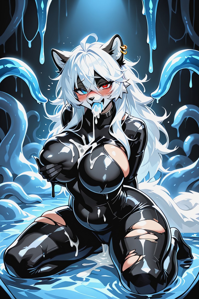 Snow Leopard, Thick Cum, Heterochromia Furry AI Porn