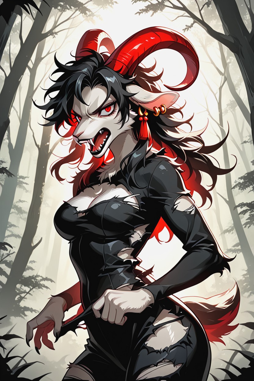 Forest Background, Open Mouth, Medium Breasts Furry AI Porn