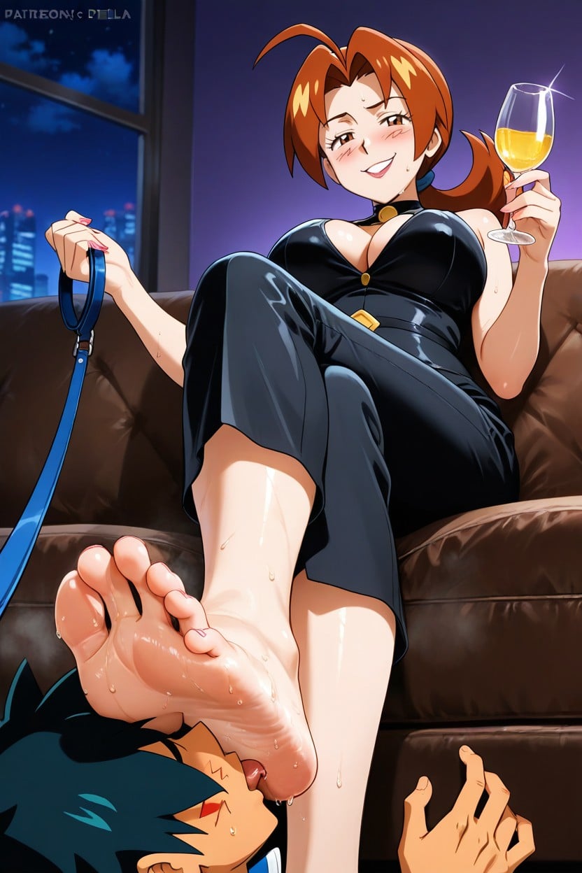 Exposed Calves, She Laughs Out Loud At Him, Bright Colors Hentai AI Porn