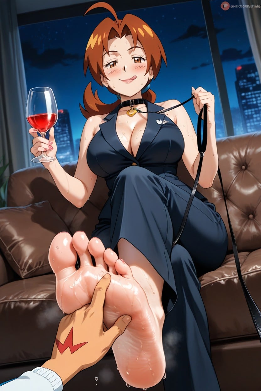 2 People, Bare Arms, Deila Ketchum Holding A Glass Of Hentai AI Porn