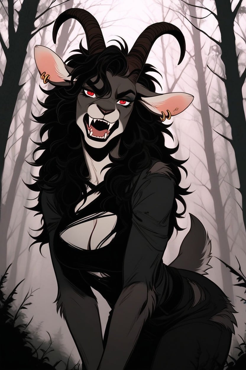 Scary, Black Fur, Goat Furry AI Porn