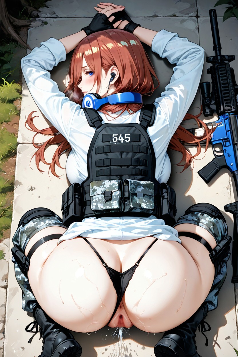 Fully Clothed, Military Knife Strapped Around Thigh, Laying On Stomach Hentai AI Porn