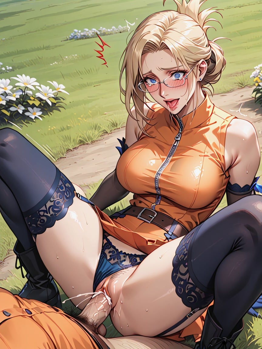 Orange Skirt, Glasses, Top Down Hentai AI Porn