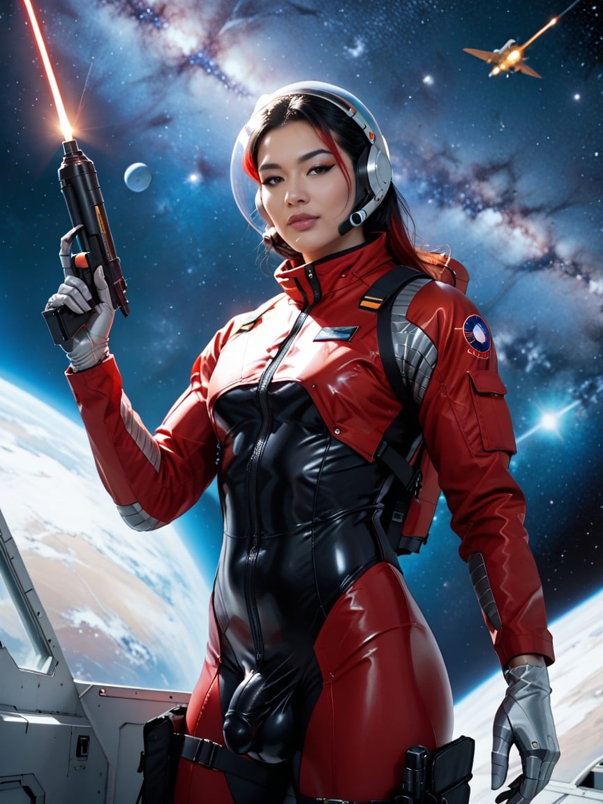 Jet Pack, Clear Space Helmet, Laser Gun Shemale AI Porn