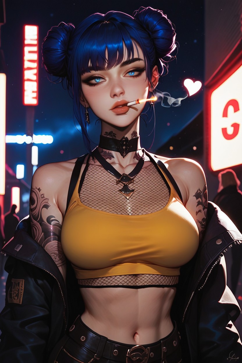 Pearlescent, Yellow Tank Top, Fishnet Top Hentai AI Porn