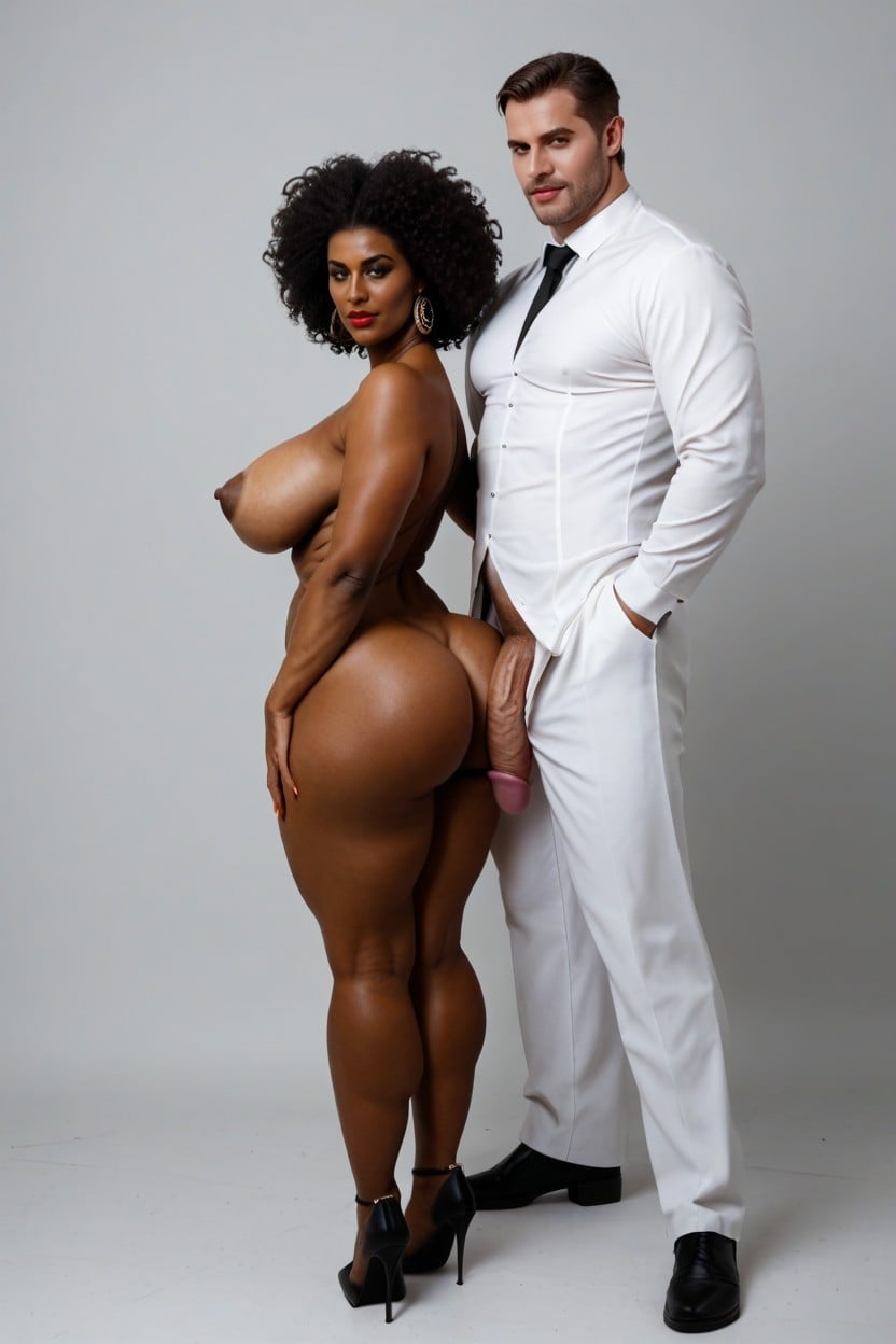Solid White Background, White Man With Massive Cock, White Man Grabbing Her Exposed Ass Cheeks AI Porn