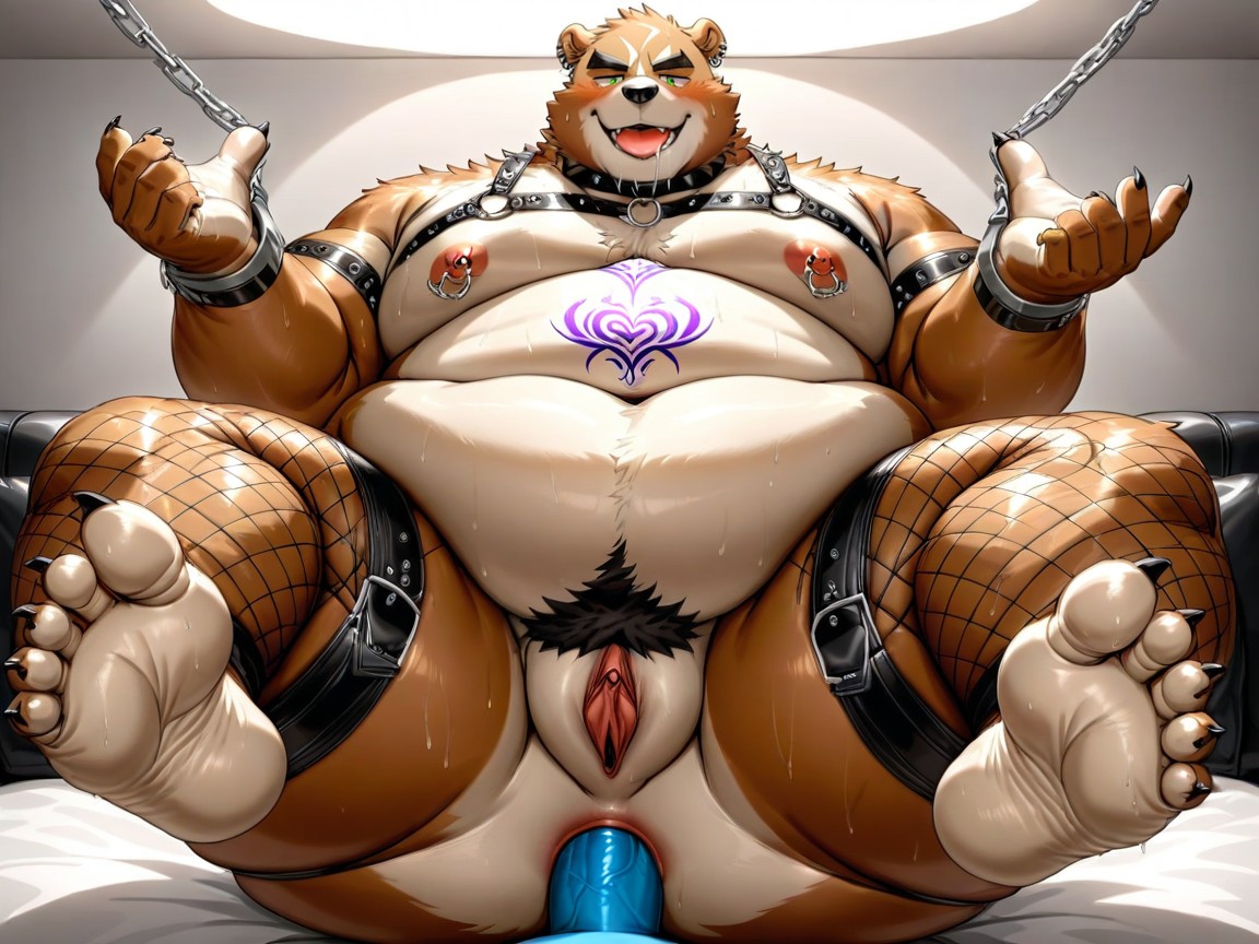 Sweaty, Spread Ass, Leather Harness Furry AI Porn