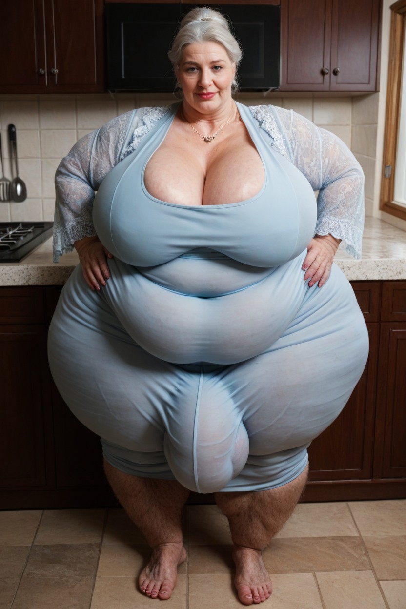 Huge Obese Belly, Cellulite Legs, Amish Housewifes Dress And Apron AI Porn