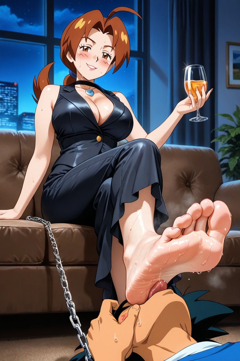 She Laughs Out Loud, Smug Expression, Deila Ketchum Legs Crossed Hentai AI Porn