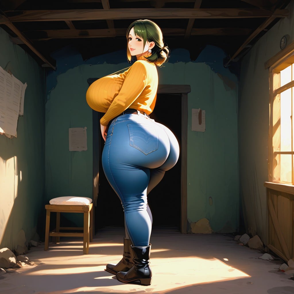 Waist, Long Golden Sweatshirt, Massive Breasts MILF AI Porn