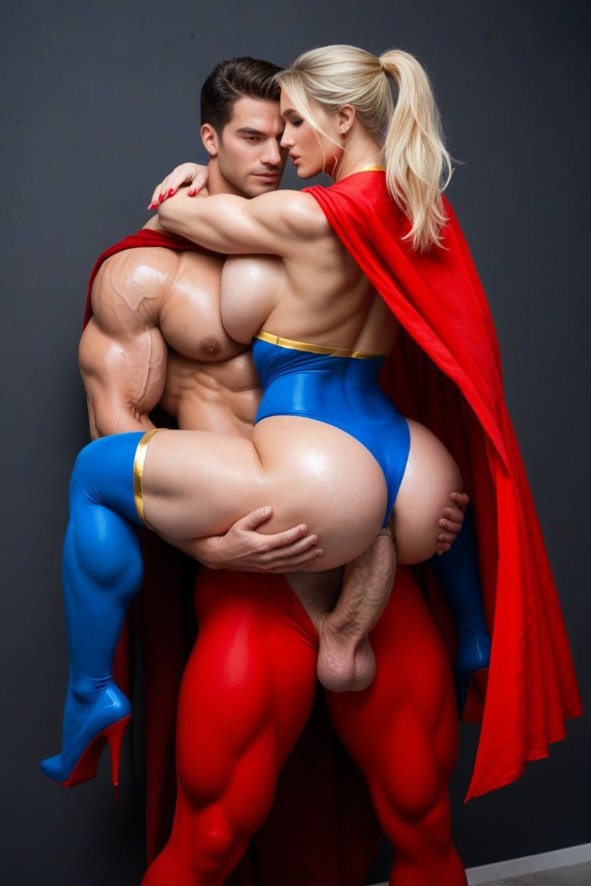 Man Has Very Thick And Long Veins On Enormous Hyper Cock Mostly Outside Her Pussy, Carry Sex, Red Cape AI Porn