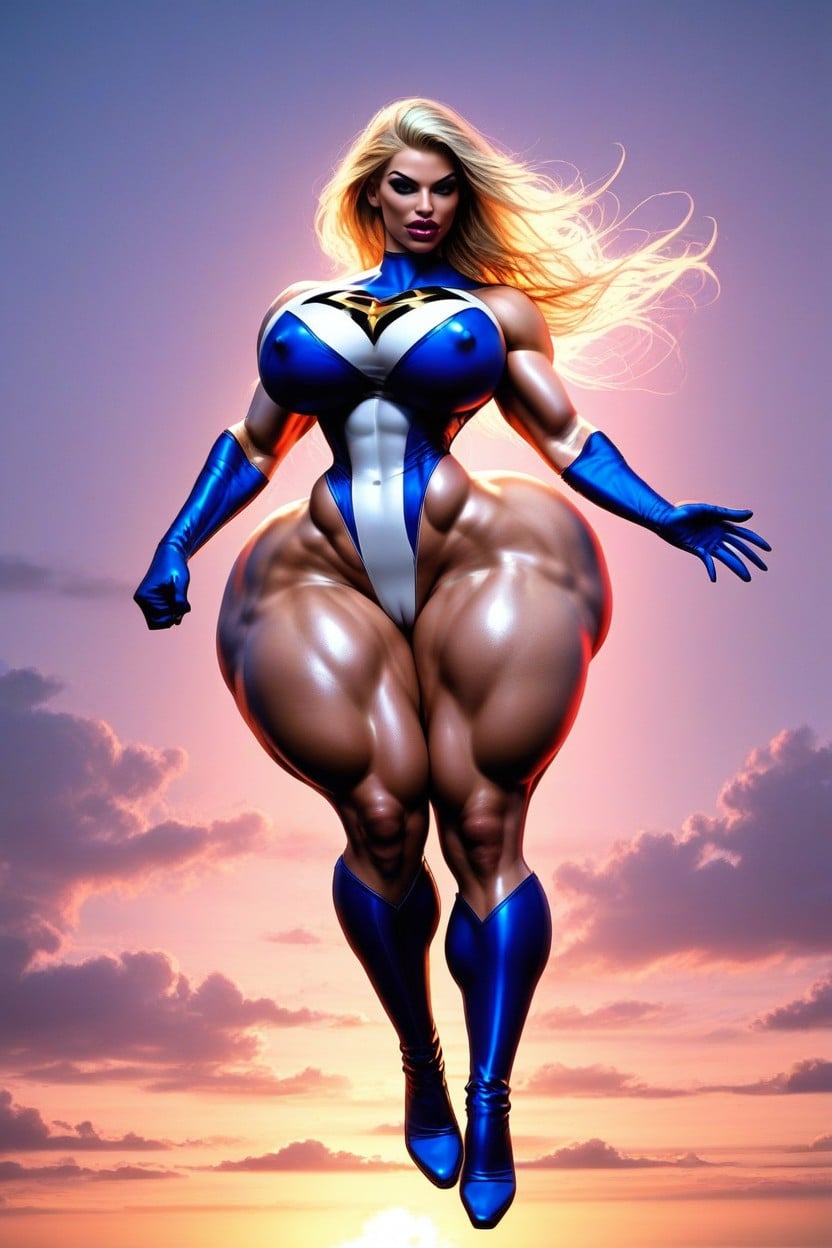 Flying Above City, Bare Thighs, Bare Arms AI Porn