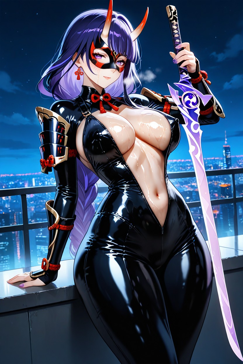 Night City View, Exposed Breast, Busty Hentai AI Porn