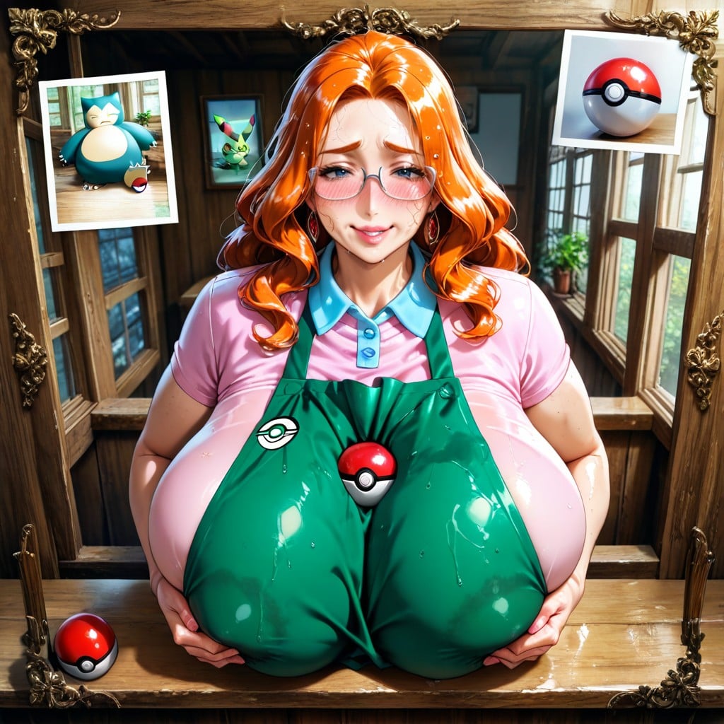 Full Pink Lips, Green Pokemon Fullbody Apron, Blushing Cheeks Hentai AI Porn