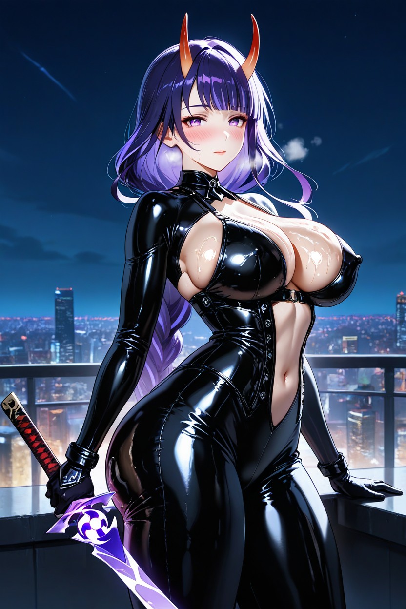Sword, Night City View, Large Round Ass Hentai AI Porn