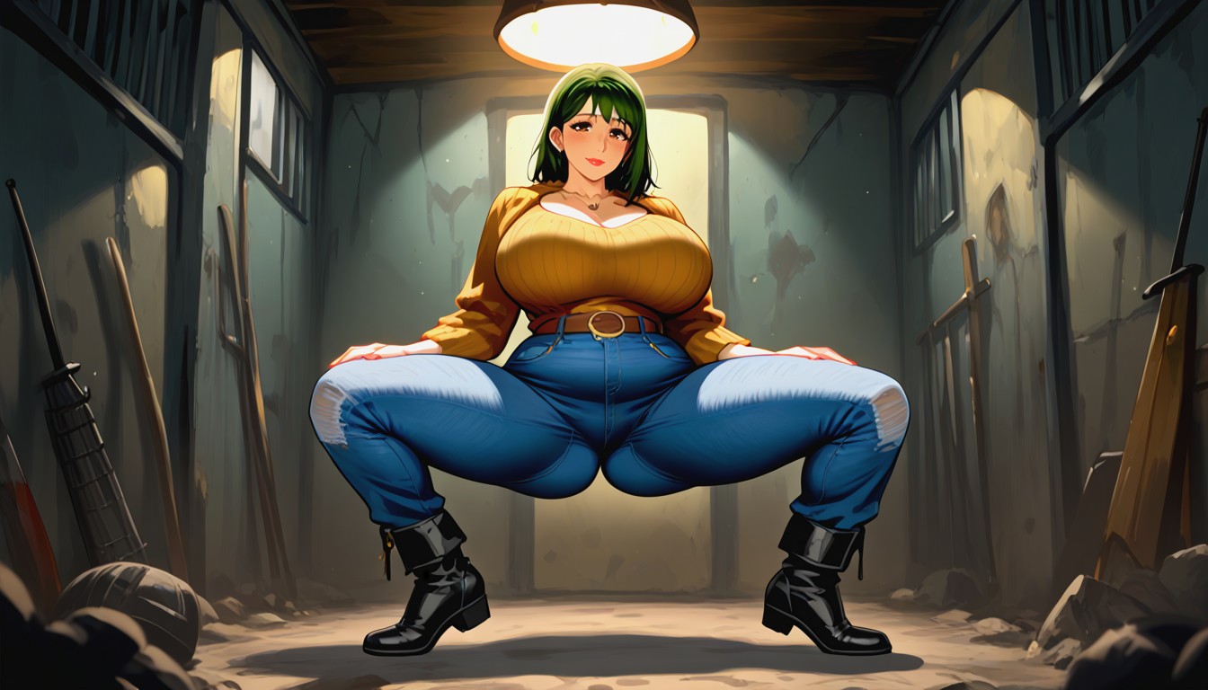 In Dark Night, Elder Woman, Huge Chest MILF AI Porn