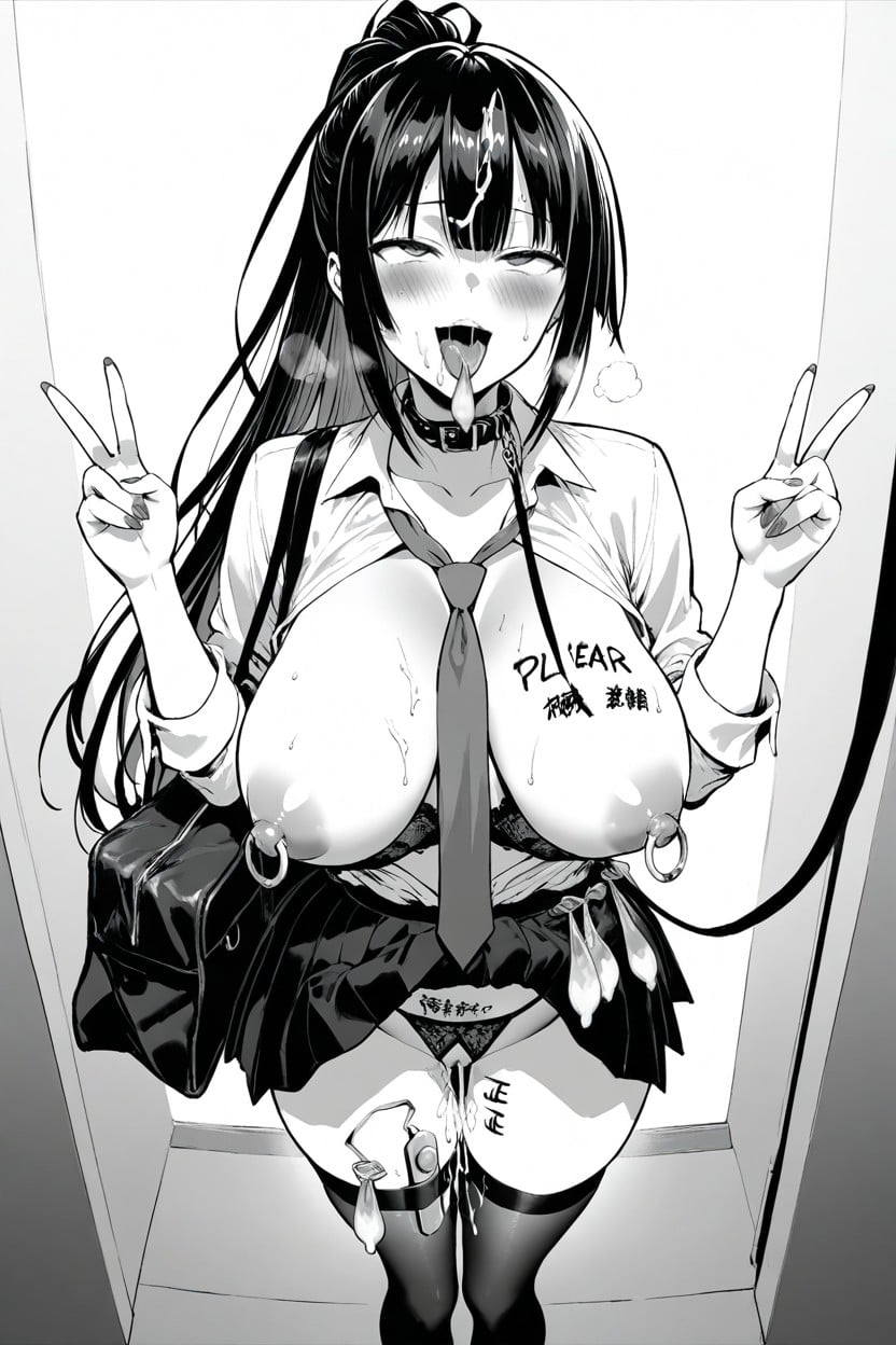 Egg Vibrator On Thigh, Leash, Natural Breast Hentai AI Porn