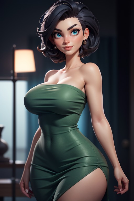 Tall Curvy And Thick With Perfect Proportions, Head Bald On The Sides, Large Breasts Hentai AI Porn
