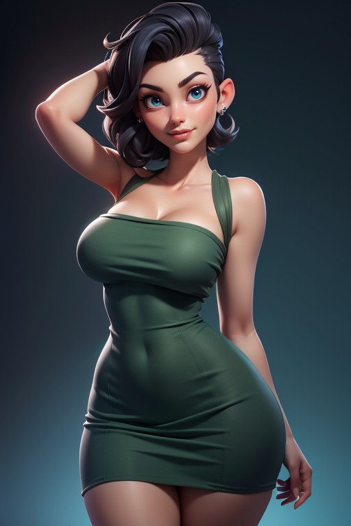 Large Breasts, Dress With Green Military Camouflage, Swimsuit Hentai AI Porn