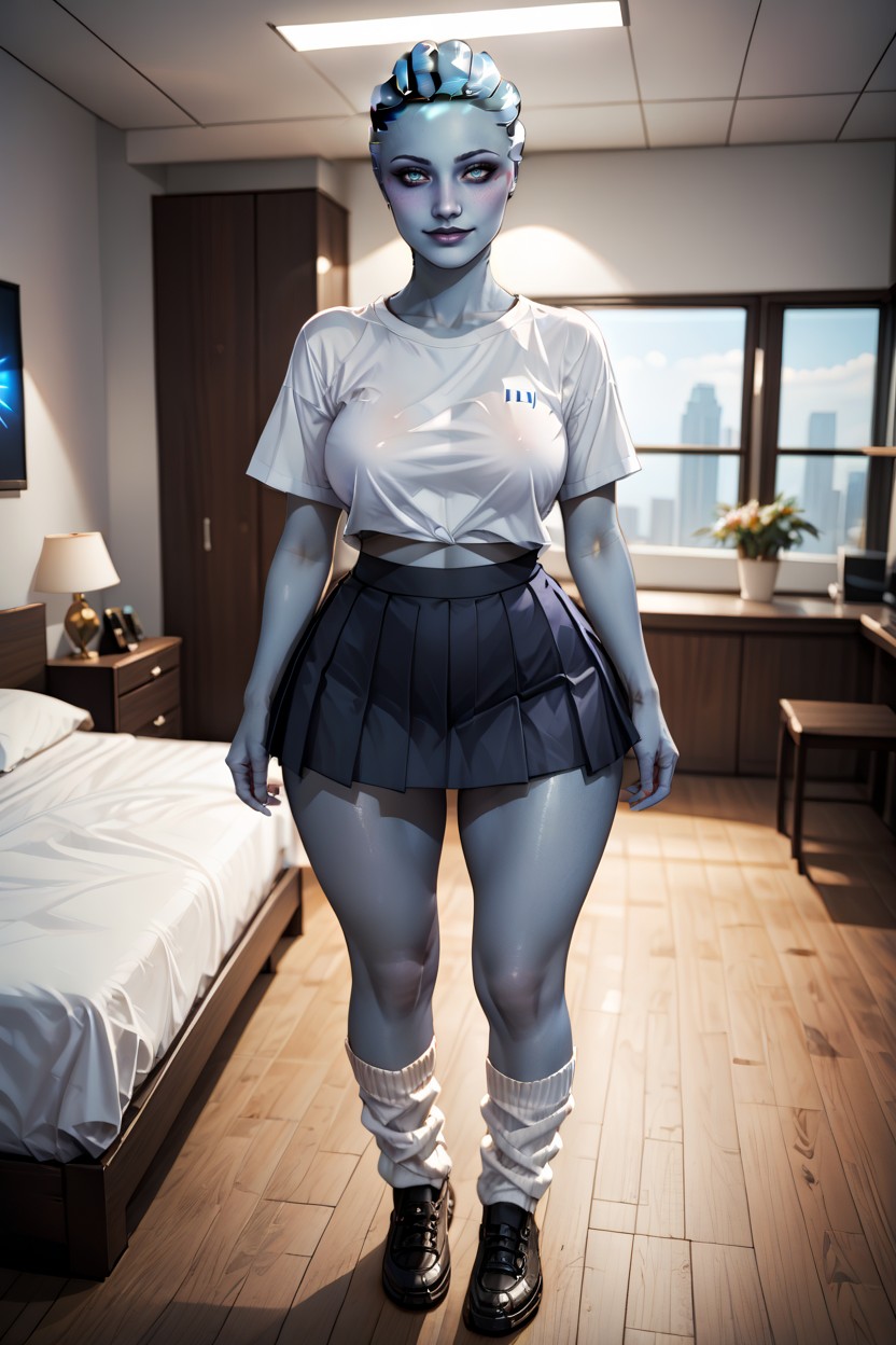 Pleated Skirt, Button Nose, Ice Blue Eyes Hentai AI Porn