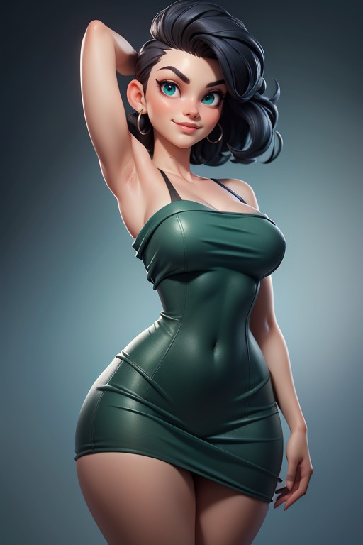 Pixie Cut, Correct Body Proportions, Thick Thighs Hentai AI Porn