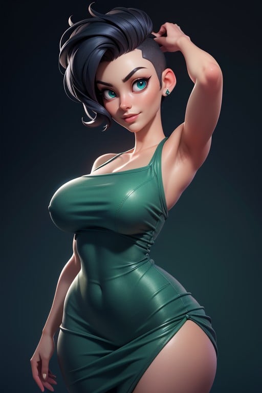 Thick Thighs, Sexy Smile, Dress With Green Military Camouflage Hentai AI Porn