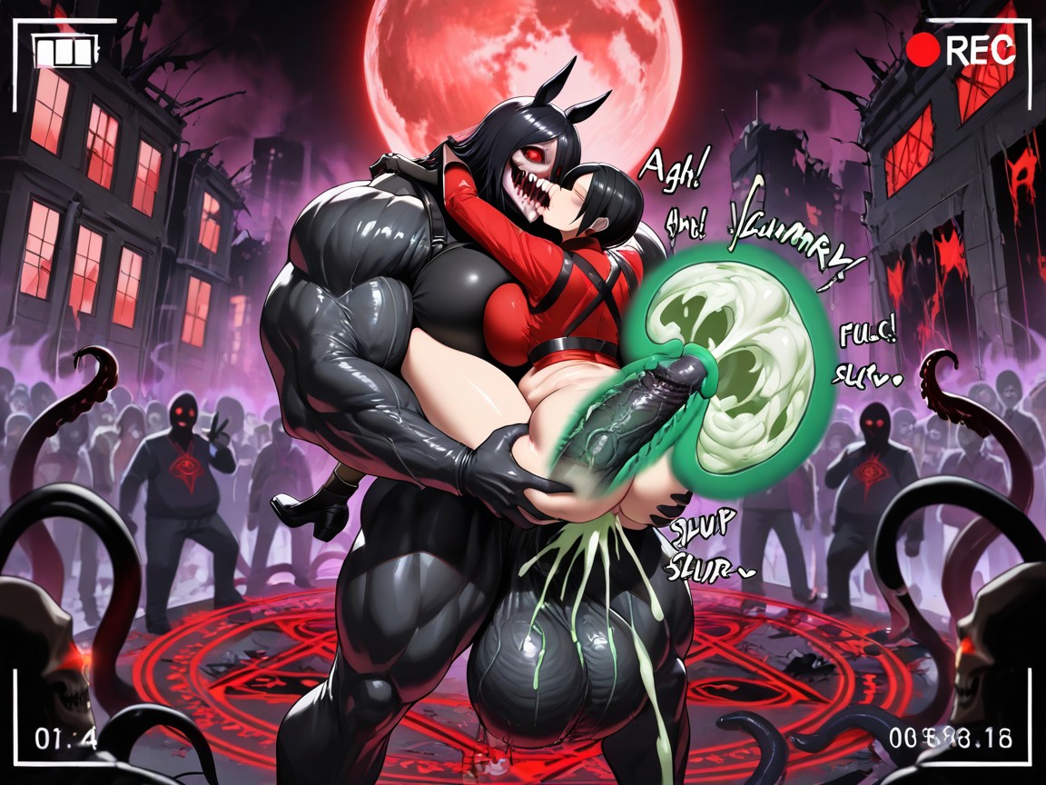 Destroyed City, V Sign, Messy Green Cum Oozing From Pussy Hentai AI Porn
