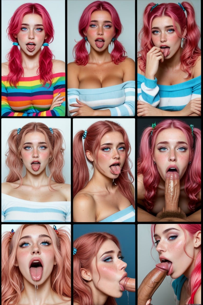 White Knee High Socks, Strawberry Pink Blonde Hair, Multiple Views AI Porn