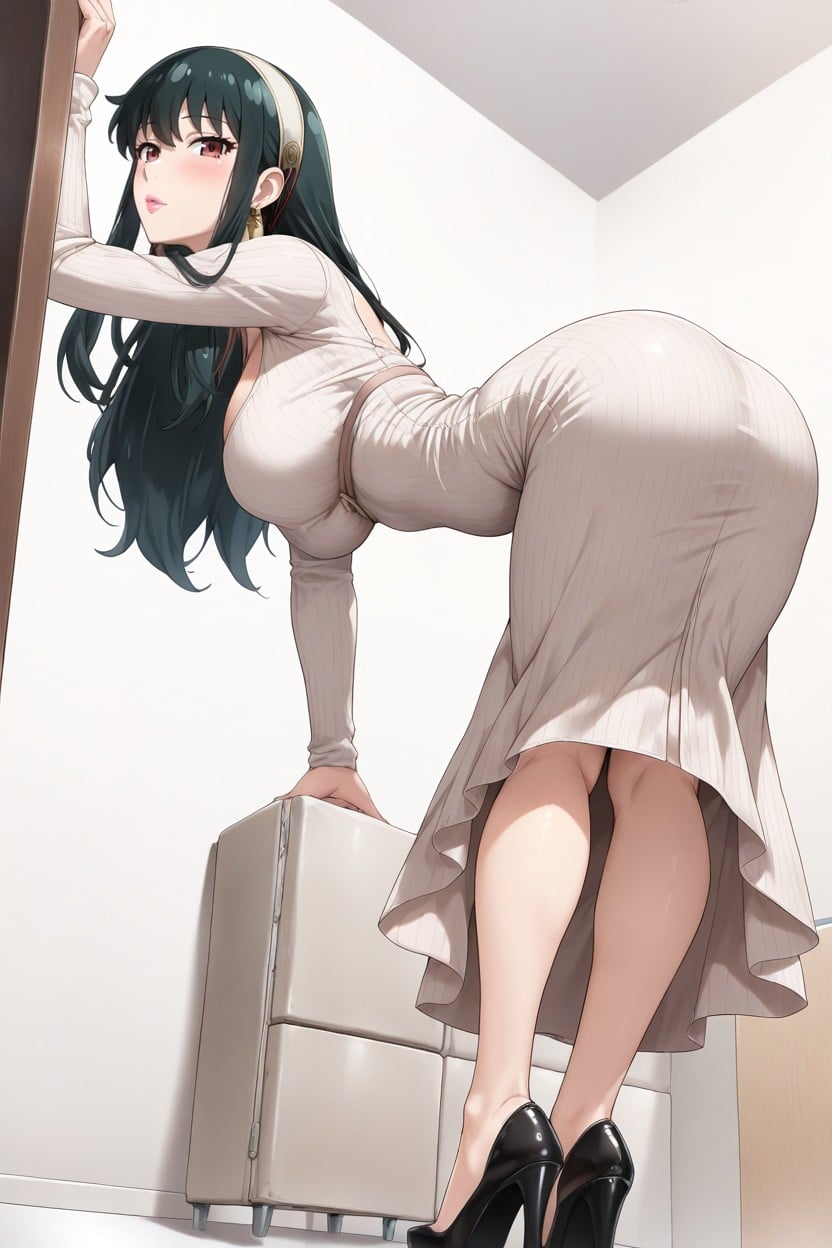 Hourglass Figure, Pink Lips, Fitted Dress Hentai AI Porn
