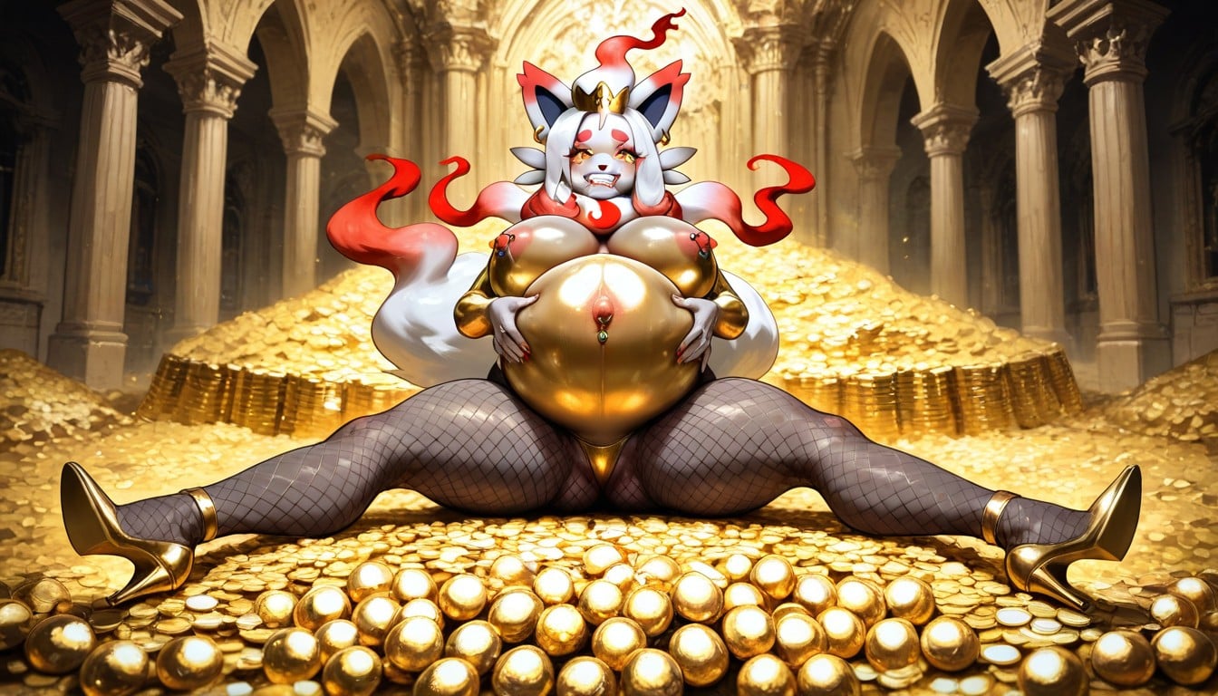 Popped Navel, Happy, Gigantic Round Pregnant Belly Hentai IA