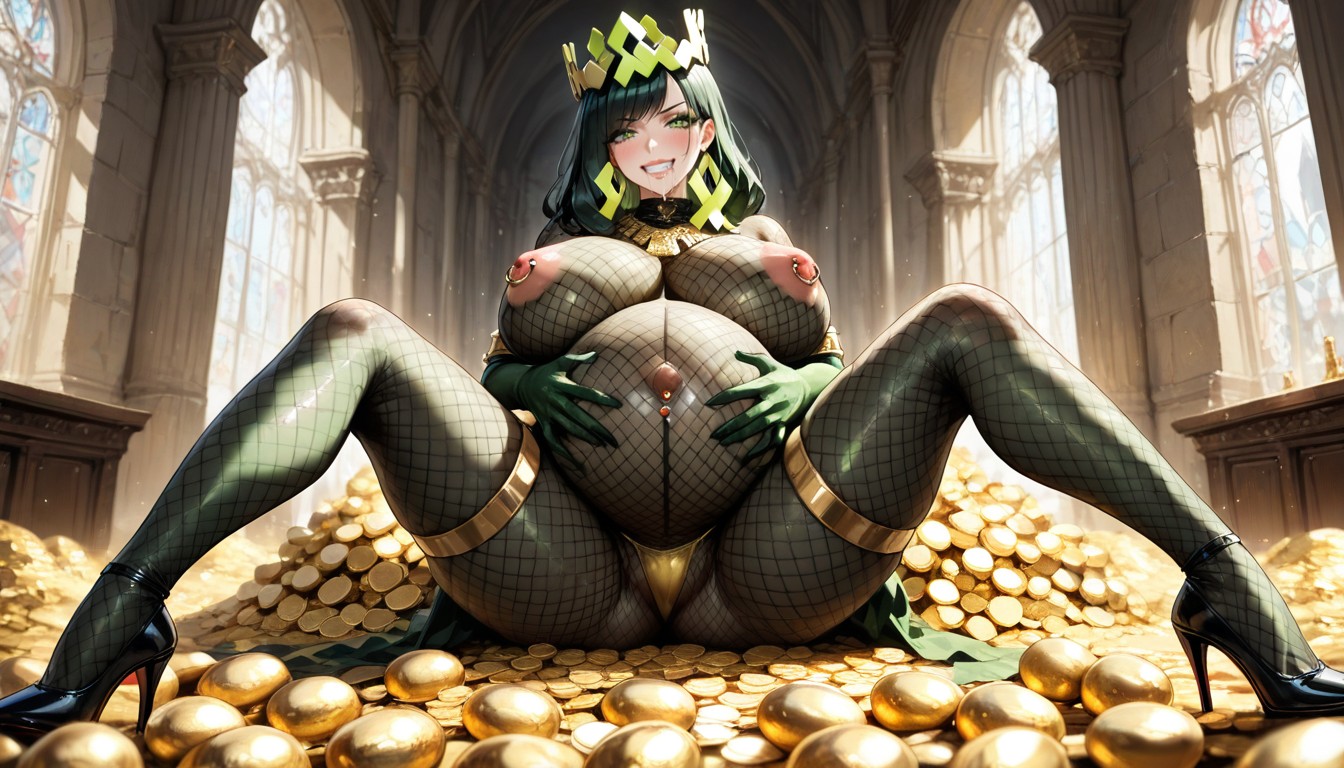 Jewelry, Drooling, Green Eyes Hentai AI Porn