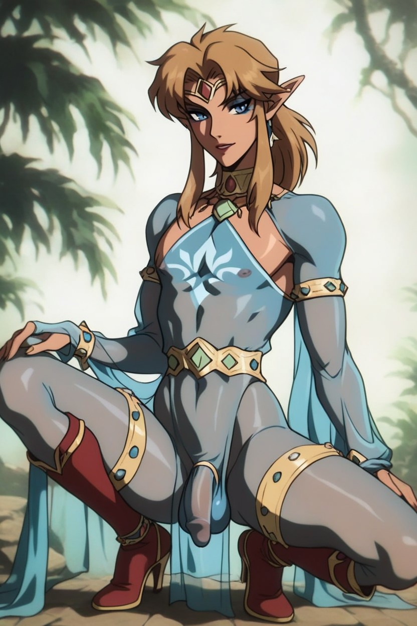 Hyper Detailed See Through Full Cover Cock Bulge, Sucking Dick, Gerudo Clothes Shemale AI Porn