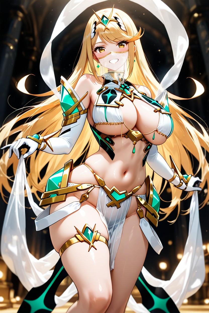 White Bridal Gauntlets, Blurry, Gold Neck Ring Hentai AI Porn