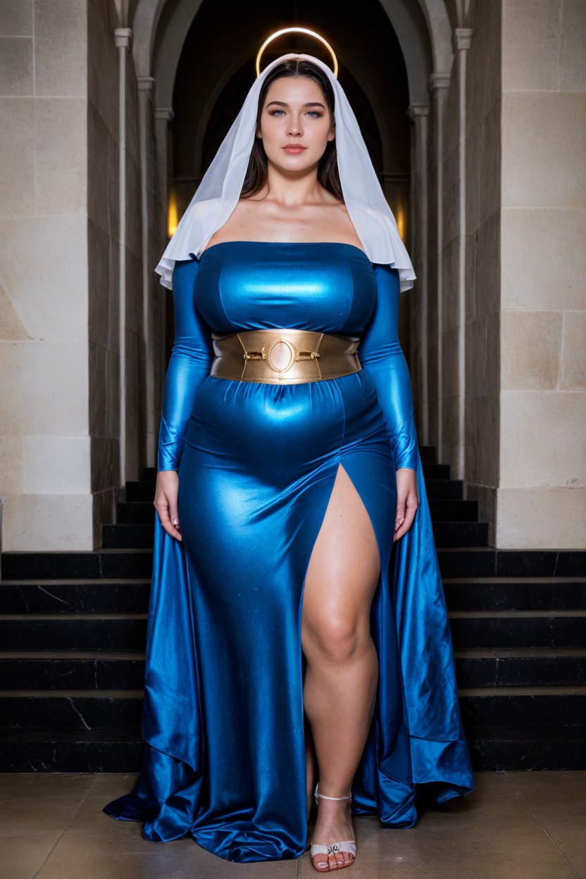 Cosplay, White, Veil Covered Long Straight Black Hair Style AI Porn