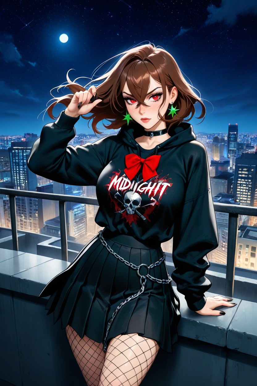 Girl, Long Sleeves, Midnight Hoodie AI Porn