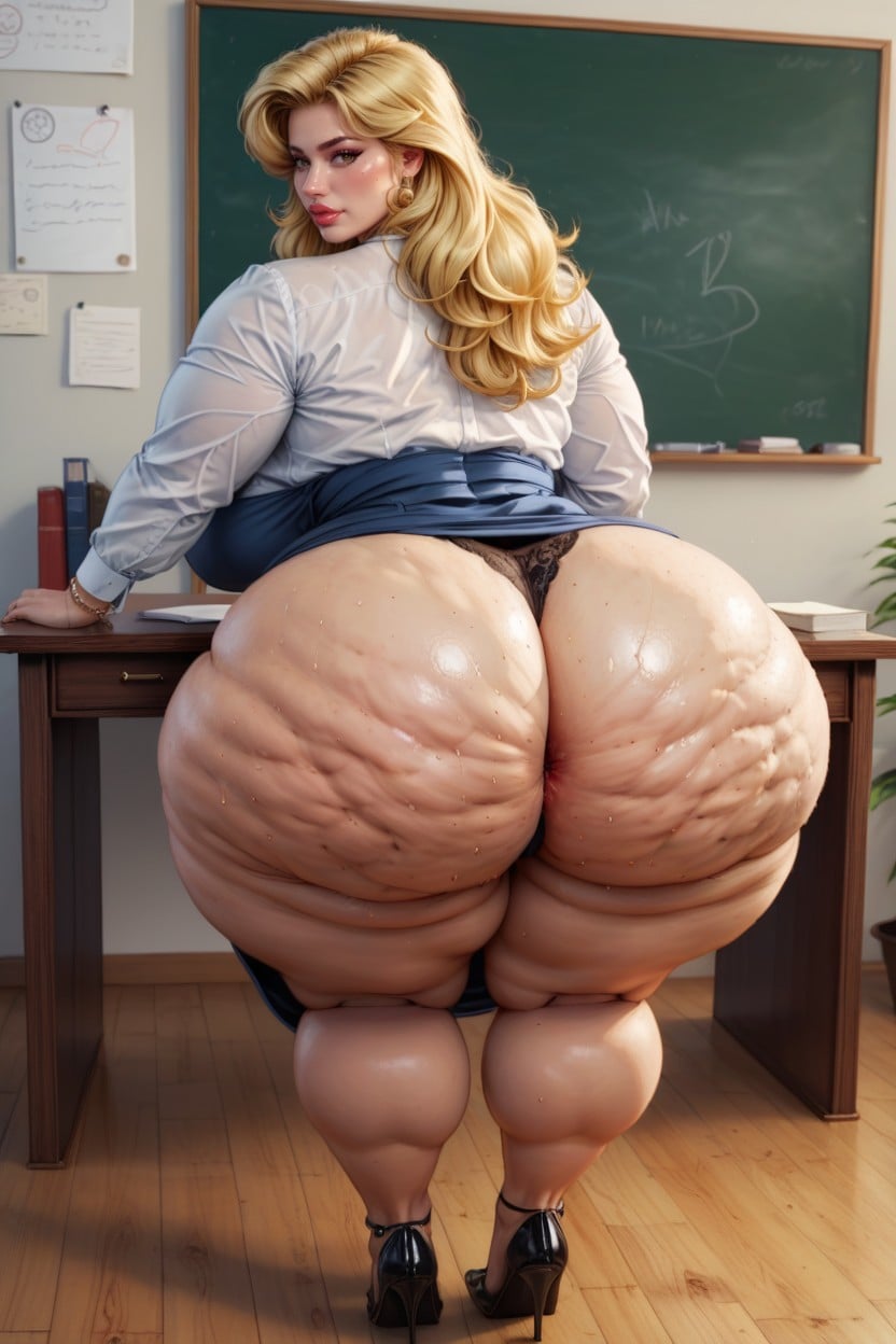 High Heels Visible, Laying On A Desk, Massive Colossal Ass BBW AI Porn