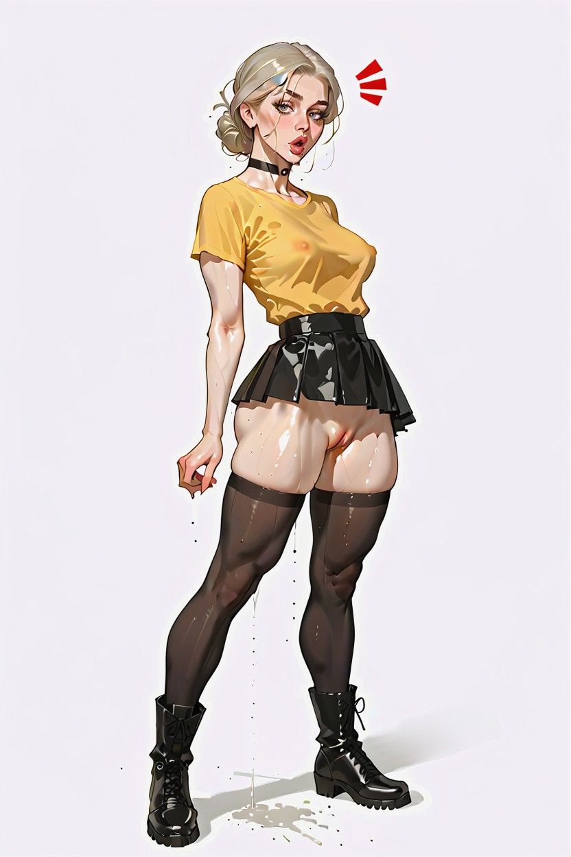 Pink Miniskirt, Shoulders, Pear Body AI Porn
