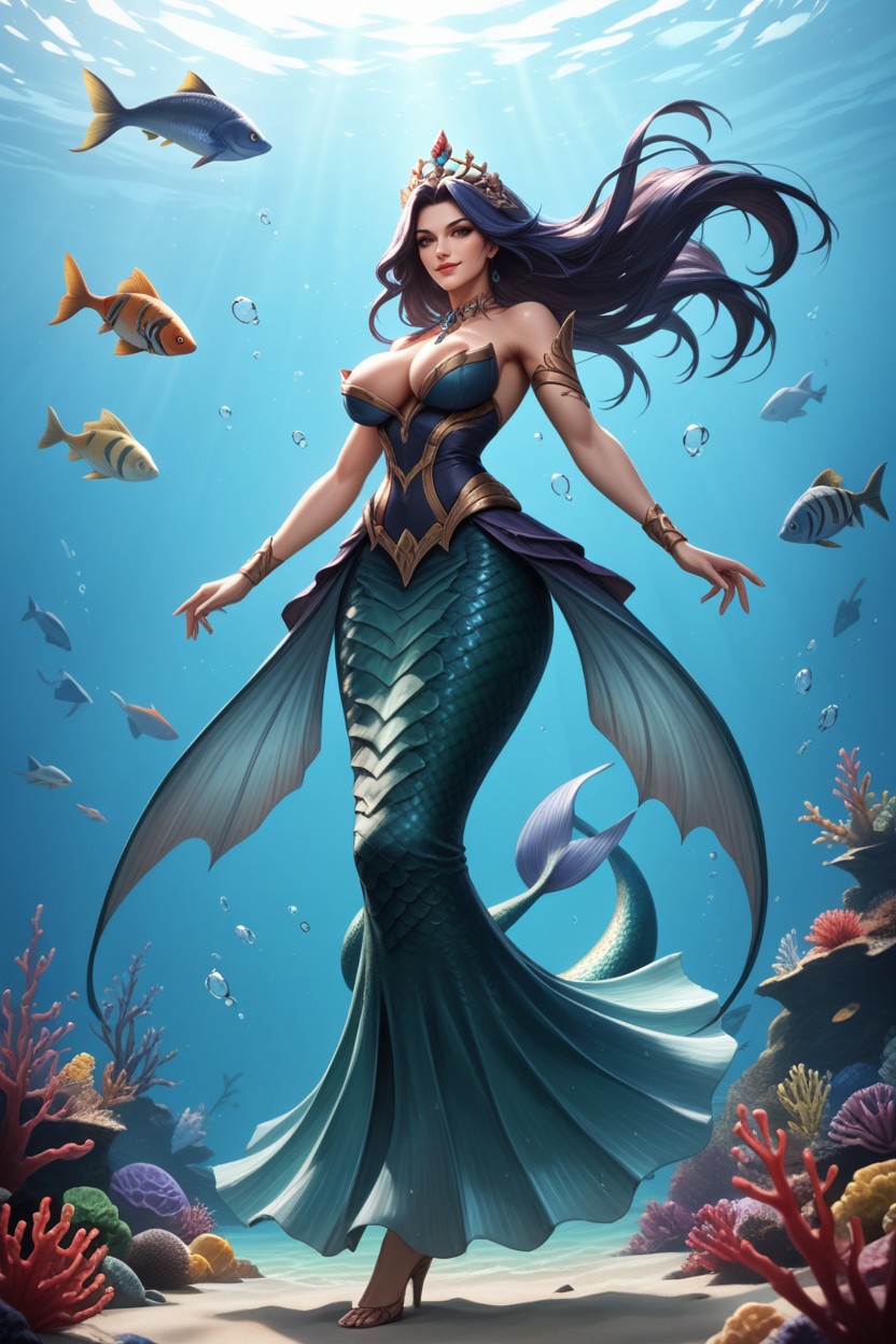 Hyper Erect Puffy Nipples, 18+, Beautiful Mermaid AI Porn