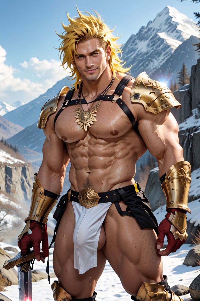 Hyper Massive Growing Pecs, Hairy Pecs, Yellow Jockstrap AI Gay Porn