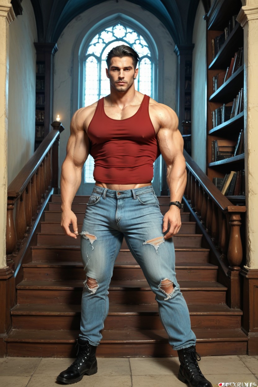 Full Body, Orgasm Facial Expression, Medium Length Hair AI Gay Porn