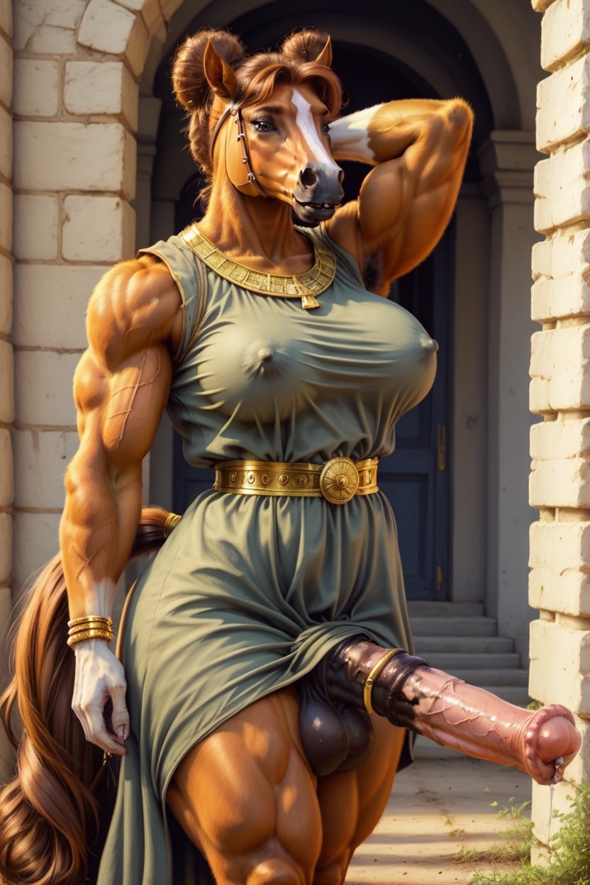 Visible Horsecock, Perfect Medium Juicy Highly Breasts, Ultrarealistic Furry AI Porn