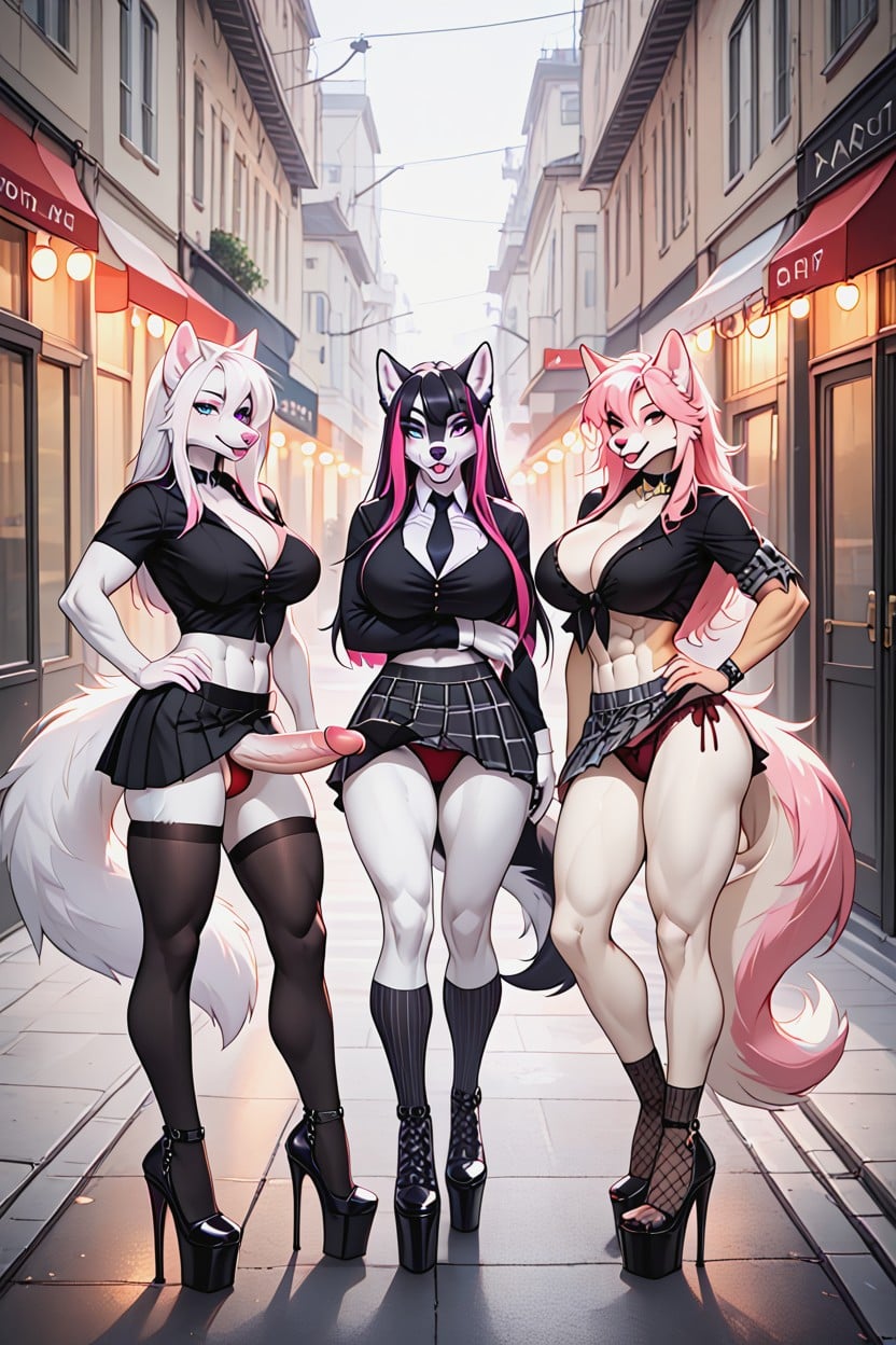 Pale Fur, Female Husky, White Main Hair Color Furry AI Porn