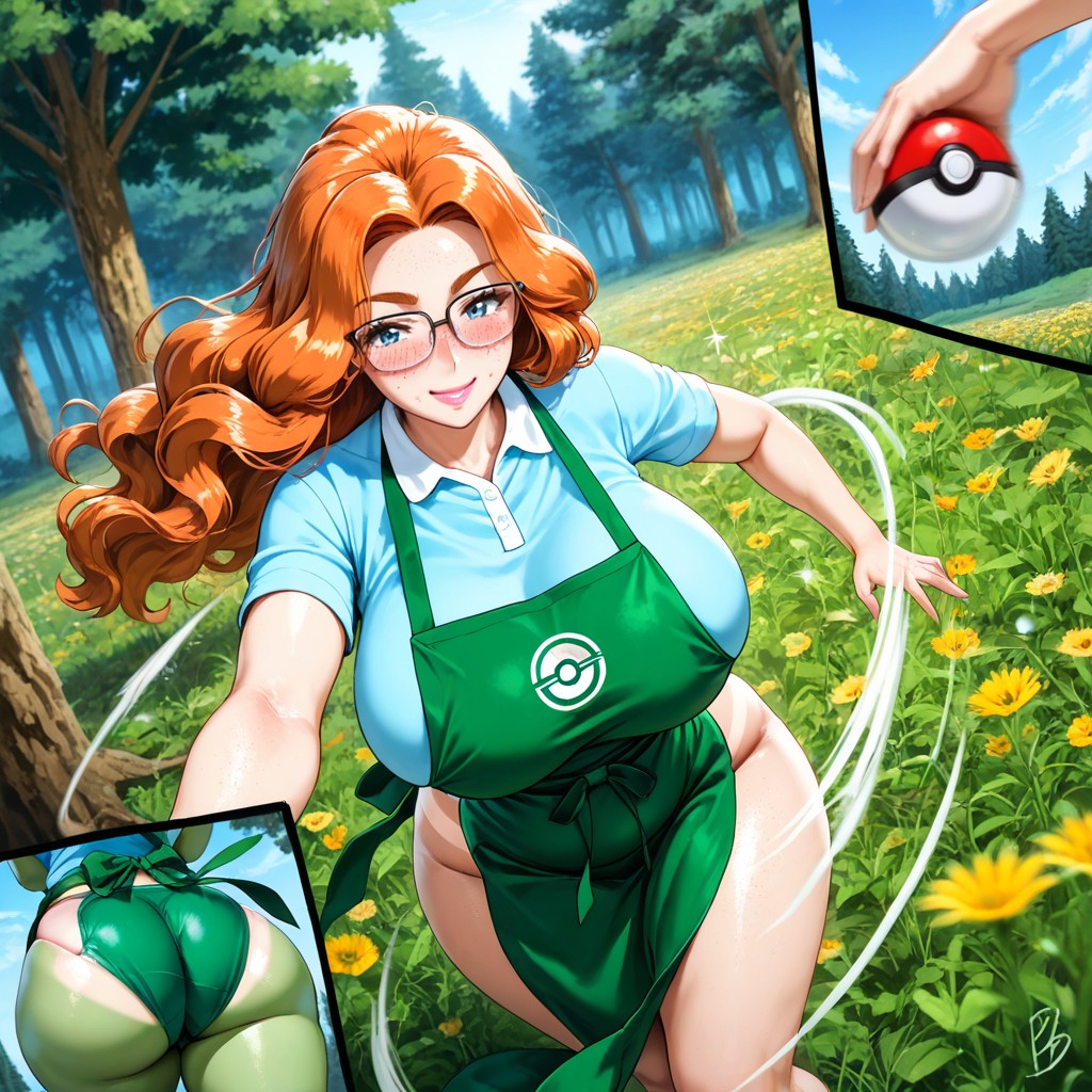 Sparkling Blue Eyes, Glasses, Dynamic Pose Hentai AI Porn