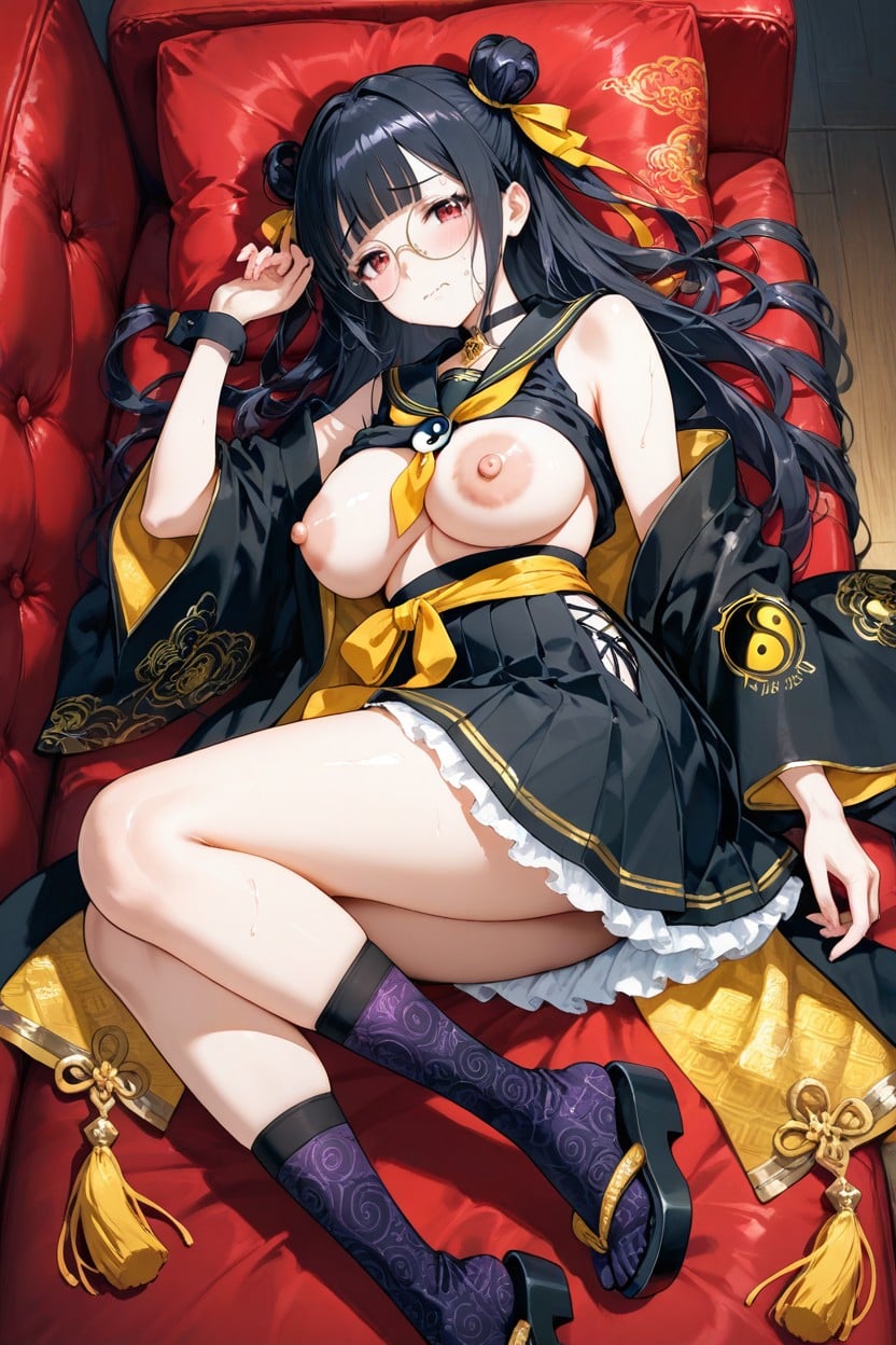 Clean Cel-shading, Black Choker With White Lace, Semi Long Hair Hentai AI Porn